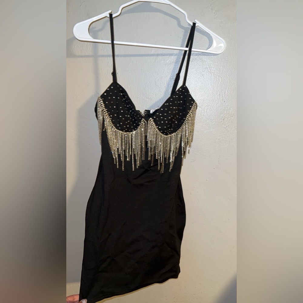 Black Dress with Silver Fringe Detail